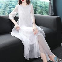 Chinese Traditional Chiffon Qipao National Flower Embroidery Cheongsam Oriental Elegant Wedding Party Dress M