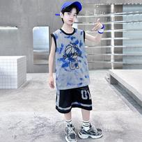 Boys Summer Quick Dry Basketball Vest Suit 5-14 Years Fashion Sleeveless T-shirt + Shorts 2-piece Kids Thin Sports Set 120