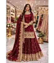 Moterims Bollywood vakarėliams Vestuviniai trumpi viršutiniai drabužiai Dizainerio Indijos Salwar Kameez Viršus Lehenga Dupatta Rinkinys M raudona