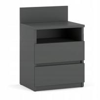 Naktinis staliukas pilkas 40cm 2 stalčiai lentyna miegamajam