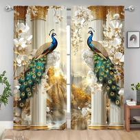 Flat Gold Peacock Print Curtains Bedroom Living Room Multiple Sizes Available Curtain Set Of 2 Made Polyester Washable Sitting Ready W100*H70(CM)-Grommet top&2PCS