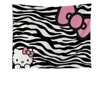 Sanrio Hello Kitty Anime Tapestry  Black  White Zebra Print with Pink Bow for Bedroom Decor Party  Birthday Gift Flat Print 74x94cm(29x37in)