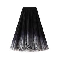 A-Line Tulle Midi Skirts for Women Fairy Elastic Waist Ruffle Layered Maxi Skirts Women's Casual Floral Print Flowy High Waist Mesh Long Skirt One size