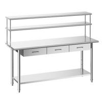 Stainless Steel Work Table, 61x183 cm Food Prep Table with Overshelves and 3 Drawers, Commercial Kitchen Workstation with Adjustable Undershelf, Metal