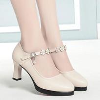Solid Black Buckle PU Leather Platform Thick Heel High Heel Shoes New Fashion Spring Autumn Daily Shoes for Women 34