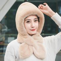 Women's Korean Style Fleece-Lined Windproof Winter Hat with Ear Protection, Integrated Neck Warmer & Mask for Outdoor Cycling