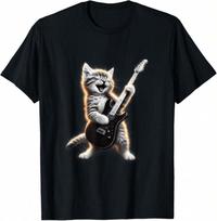 Cat Playing Guitar - Funny Rock Music Guitar Cat T-Shirt For Unisex S