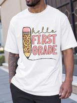 Unisex's Casual Round Neck Short Sleeve First Day Of School Girls Back To School Hello First Grade T-Shirt XL