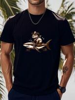 Unisex's Funny Cowboy Capybara Riding Shark Graphic T-Shirt XXL