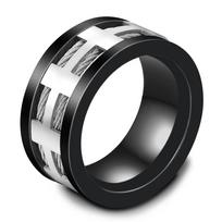Stylish Black Stainless Steel Cable Wire Finger Ring with 10MM Spacing Size 10