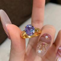 2026 Medieval Style Nine Purple Fire Ring Light Luxury Retro Purple Gas Donglai Pigeon Egg High Carbon Diamond Ring Female Resizable