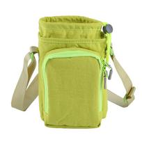 Crossbody Water Bottle Bag Adjustable Strap Water Bottle Sling Bag with Front Pocket Water Bottle Holder Pouch for Travelling žalia