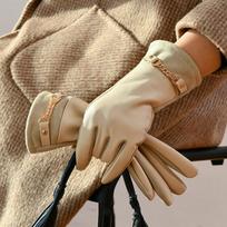 Full Finger  Gloves Chain Winter Mittens Fashion Women Leather Gloves  Ladies