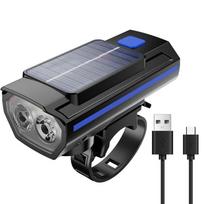 Solar MTB Road Bike Front Lamp USB Charging Bike Handlebar Flashlight 1200mAh LED Cycling Lantern with Horn Bicycle Accessories 100-300 Lumen