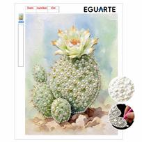 Frameless Pearl Painting Kit Cactus Pattern DIY 3D Bead Art Canvas Relaxing Handmade Craft for Adults Home Decor 30x40cm white