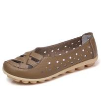 Genuine Leather Womens New Fashion Hollow Flat Sandals Soft Sole Flat Heel Comfortable Casual Daily Outdoor Walking Shoes 35
