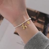 Women's Korean Balloon Dog Bead Chain Bracelet with Round Pendant and Letter Charm – Versatile Fashion Temperament Jewelry