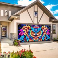 Outdoor Garage Door Decoration with a Rainbow Owl, Boho Feathers and Floral Accents 47.2x31.5inch/120*80cm