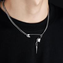 Hiphop Rock Pins Rivet Pendant Necklace for Men Women Gothic Silver Color Cool Choker Necklaces Charm Party Jewelry Accessories
