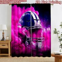 2D flat printing 2pcs Curtain Curtain Glowing Football Helmet Flames Digital Printed Polyester Drapes Festive Curtains Perfect 60×150cm(23.6×59in)