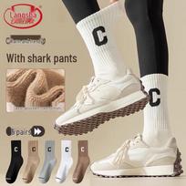 Langsha Women's Fleece-Lined Pure Cotton Mid-Calf Socks One Size