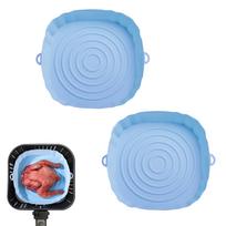 2vnt oro gruzdintuvės silikoninis krepšelis silikoninė forma Airfryer orkaitės kepimo padėklas Picos keptos vištienos krepšelio daugkartinio naudojimo keptuvės įkloto priedai 2pcs blue