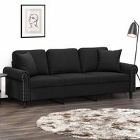 Vidaxl 3-Osobowa Sofa Z Poduszkami, Czarna, 180 Cm, Aksamit