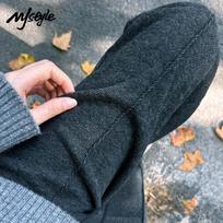 MJ STYLE Women's High-Waist Herringbone Wide-Leg Pants L
