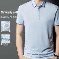 POLOMEISDO Men's Silk Blend Half-Zip Polo Shirt with Contrast Collar M