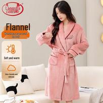 Langsha Women's Thick Flannel Coral Fleece Bathrobe XXL