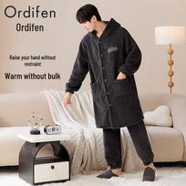 Oudifen Men's Warm Coral Fleece Home Wear Set 2XL