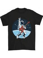 Space Rock Funny Astronaut Guitar Guitarist unisex T-Shirt Fashionable Casual Summer Round Neck Short Sleeve  Daily Life Tee S