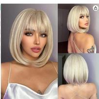 Šviesiai blondinai sintetiniai perukai su kirpčiukais Trumpi tiesūs Bob plaukų perukas moterims Cosplay Daily Natural Hair karščiui atsparus pluošto perukas