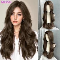 26 colių rudi priekiniai nėriniai perukai garbanoti perukai, sintetiniai karščiui atsparūs natūralūs glotnūs tikroviški perukai moterims, korėjietiška mada Lace Front gray