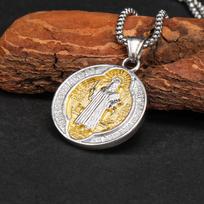 Šv.Benedikto egzorcizmo nerūdijančio plieno dvipusiai karoliai vyrams dvipusė pakabukų grandinė Galingas amuletas vintažinis Naujiena moterims papuošalai