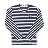 Comme Des Gar Ons Play Double HearT Wappen STripe Long Sleeve T shirT Ax T228 051 AX-T228-051 1 (XL)