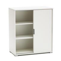 White Low Cabinet with 2 Sliding Doors | Modern Space-Saving Wardrobe with 2 Adjustable Shelves 75x38x85 cm