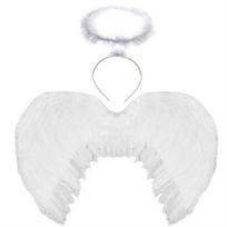 Black White Fairy Cosplay Angel Wings & Halo Fancy Dress Props Feather Wings Halloween Costume