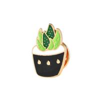 Lovely Green Potted Plant Brooch Cartoon Leaf Monstera Coconut Tree Enamel Badge Collar Cloth Accessories Lapel Pin Jewelry Gift