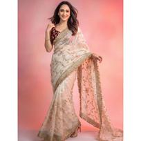 Grand Launch Party Wear Saree - Beads Work Space Silk Velvet Shine Edition