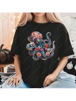Octopus Vibrant Colorful Graphic T-Shirts Flowers Octopus Tee Funny Scuba Diving Shirt Marine Biologist Nature Tops Wounisex Tshirt S