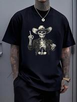 Skeleton Cowboy In Leather Jacket Raising One Finger Symbolizing Bold Attitude And Fearless Spirit Graphic Unisex T-Shirt XXXL
