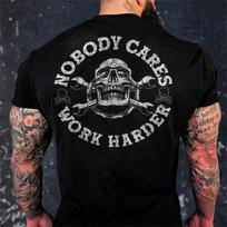 Nobody Cares Work Harder Skull Print Gym Unisex T-Shirt L