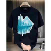 Unisex'S Breathable Cotton Casual T-Shirt With Landscape Mountain Print S