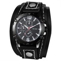 Rock Punk Watch with Bracelet and Leather Genuine Leather Stylish Quartz Watch Fashion Accessory Perfect Gift for Halloween Men's Strap Analog,