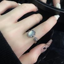 Punk Flower Bud Moonlight Stone Open Bracelet & Rings Hip Hop for Women Fashion Bangles Gifts Set Jewelry Party Gifts