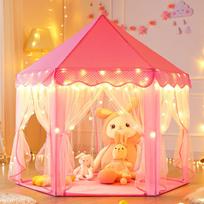 Kids Tent, Girl's Toy House, Cute Princess Castle-Shaped Tent House, Foldable, with Sparkling LED Star Lights, Secret Base, Indoor Play Equipment,