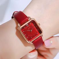 Gadi Vintage Ladies Square Watch With Leather Band Waterproof Quartz For Casual Wear China Red