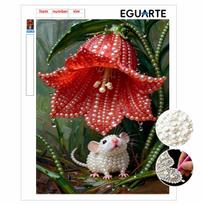 DIY Pearl Painting Canvas Cute Mouse Design Shiny 3D Bead Art Kit Creative Leisure Craft for Living Room Wall Decor 30x40cm red