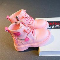Autumn Winter Love Decor Side Zip Round Toe Princess Boots for Kids Girls Pink Soft Sole Fashion Warm Ankle Boots 26